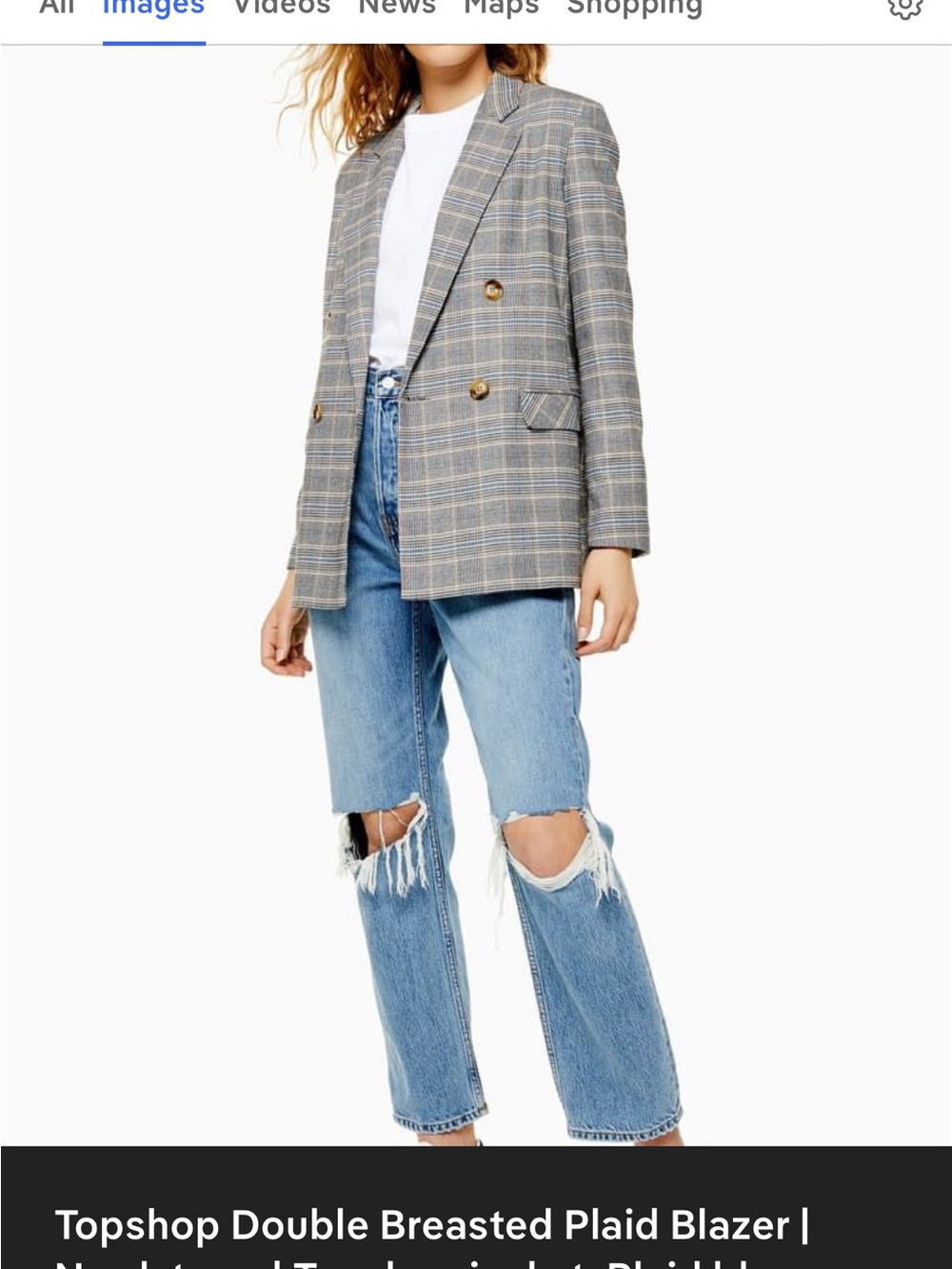 Topshop Checked Double-Breasted Blazer Jacket - Gray Plaid - Picture 2 of 5